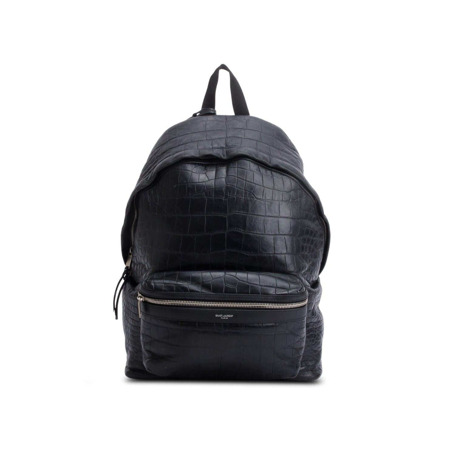 YSL Saint Laurent Crocodile Embossed Calfskin City Backpack Leather Black