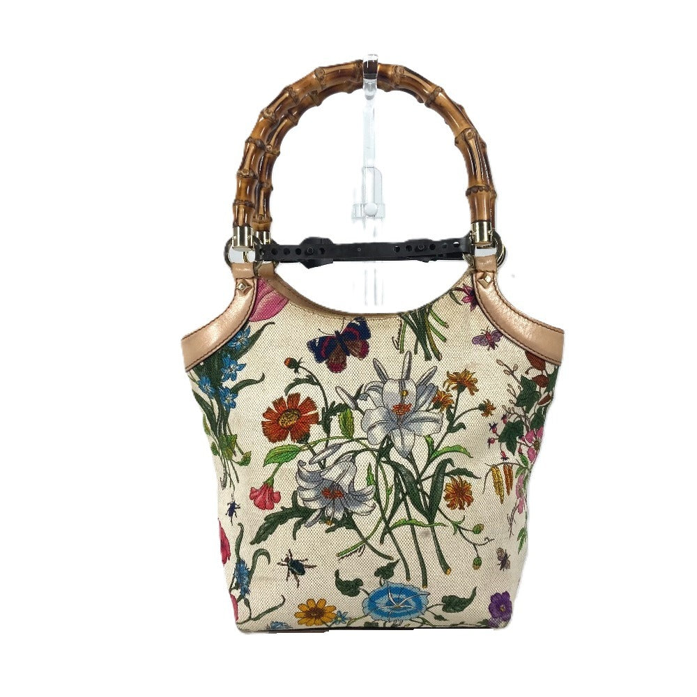 Gucci Flora Bamboo Floral Flower Canvas Multicolor Handbag