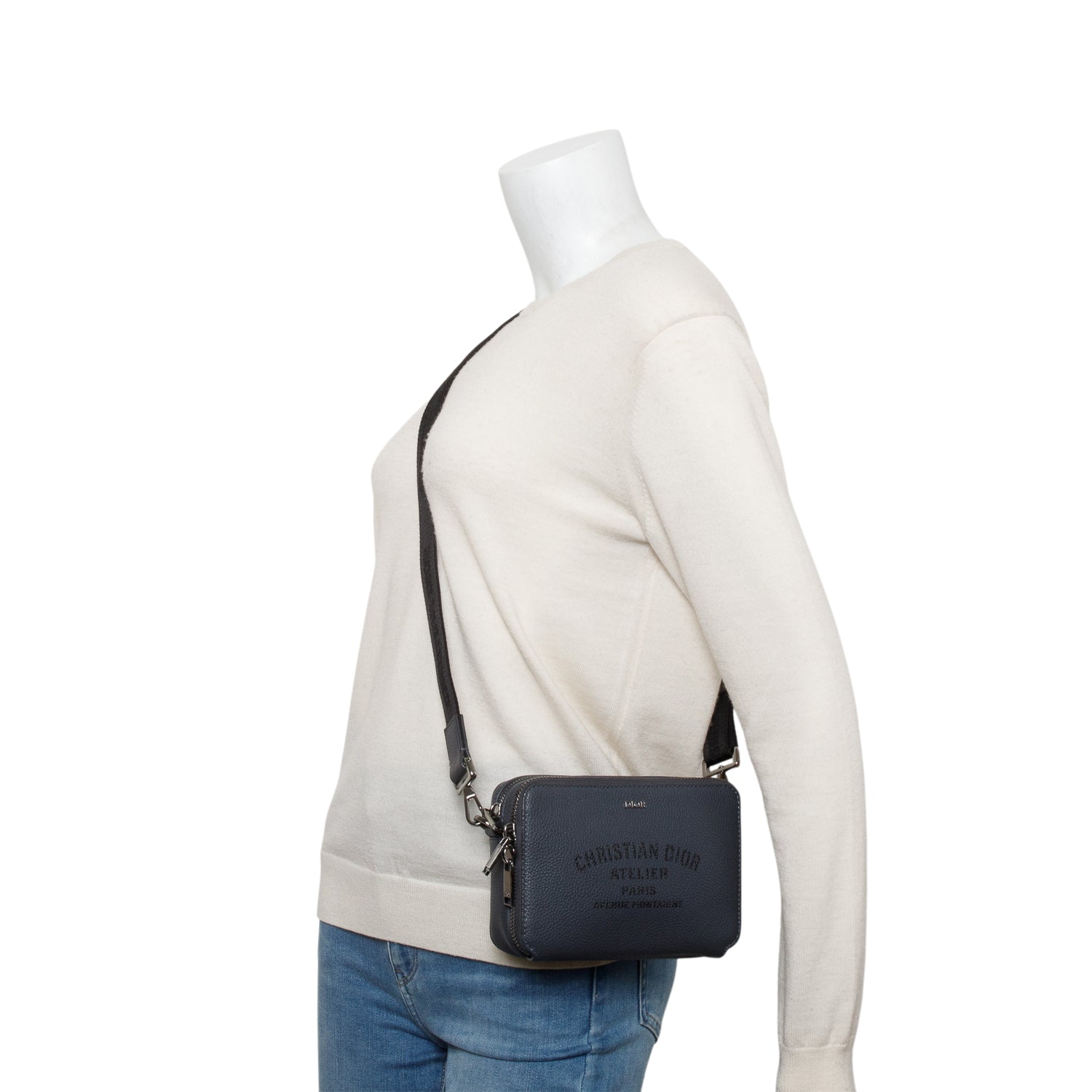 Dior Christion Grey Double Zipped Pouch Crossbody Handbag Leather Crossbody Bag