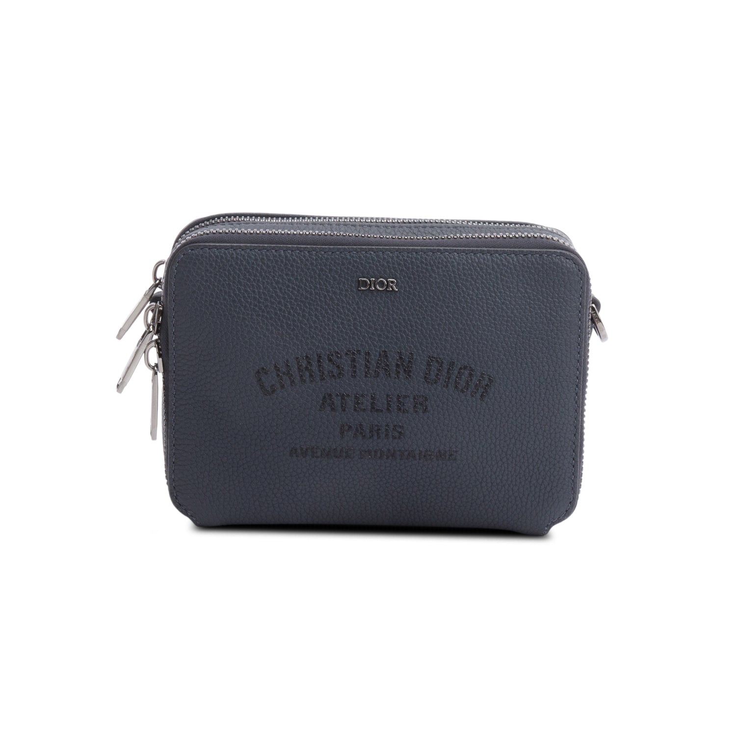 Dior Christion Grey Double Zipped Pouch Crossbody Handbag Leather Crossbody Bag
