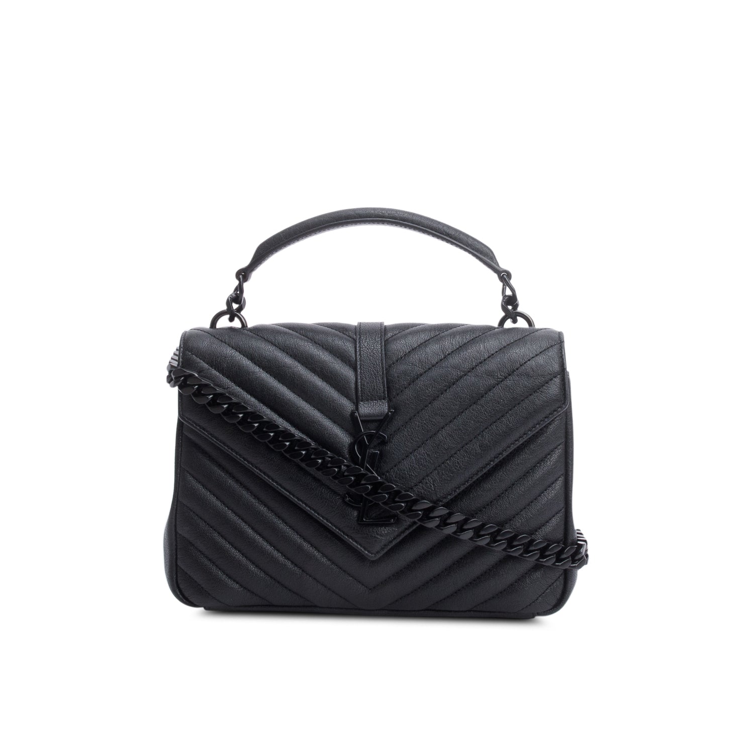 YSL Saint Laurent Chevron College Bag Leather Black Travel Bag