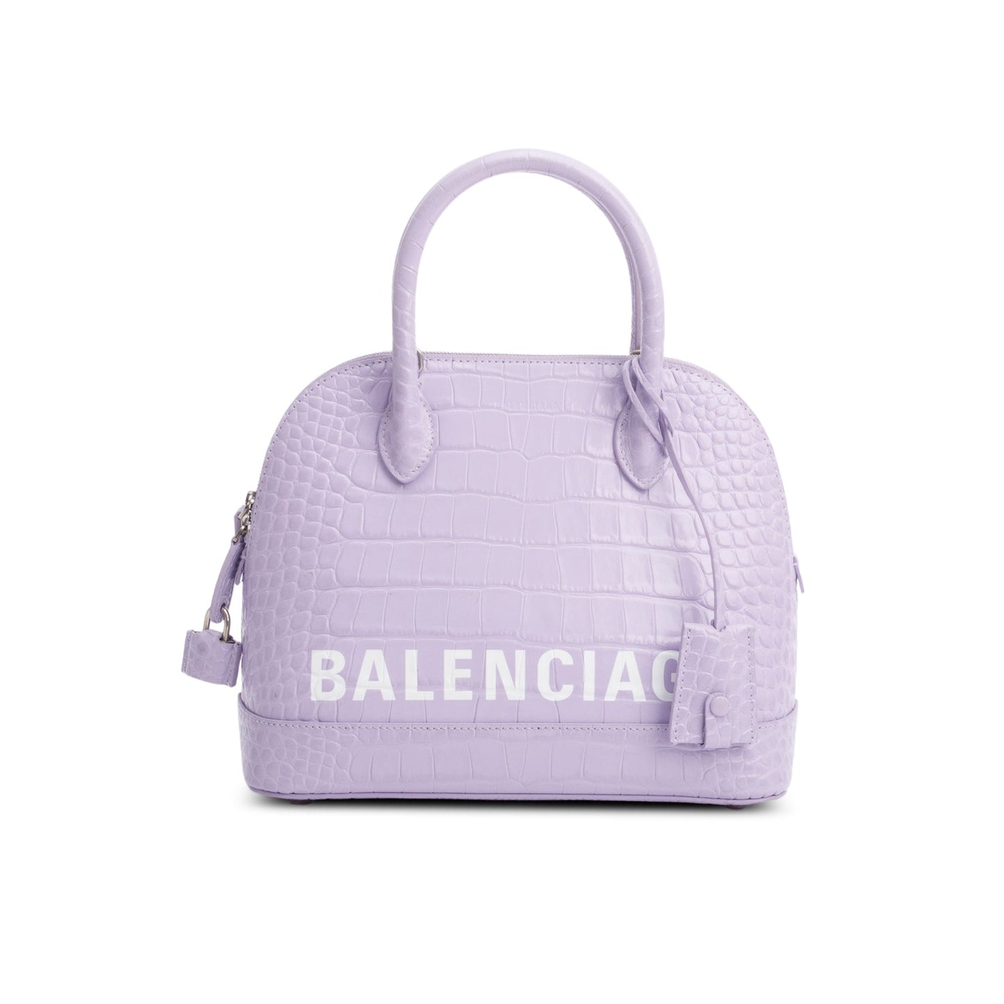 Balenciaga Lilac Shiny Calfskin Croc Embossed Ville Top Logo Travel Bag