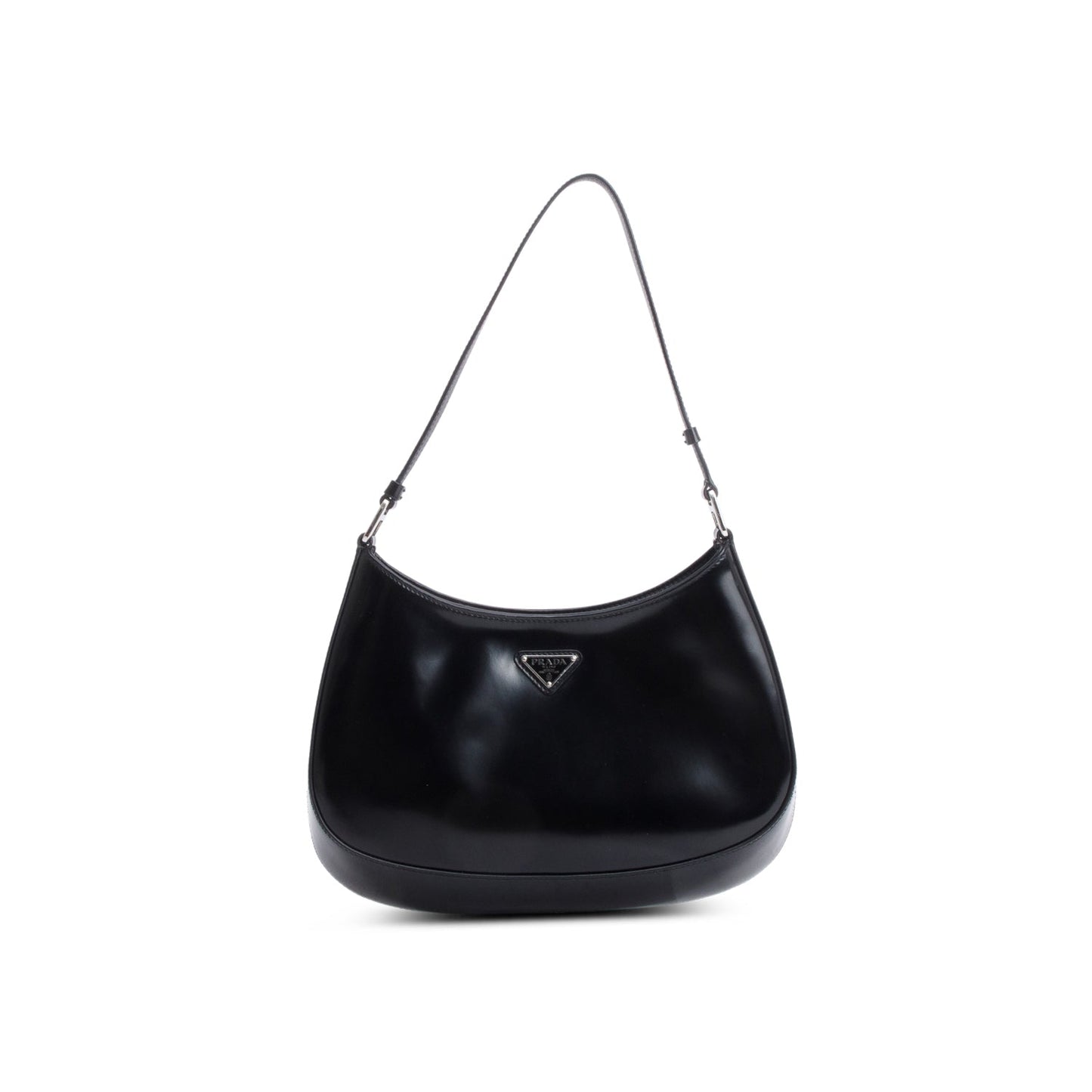 Prada Patent Spazzolato Cleo Shoulder Bag Leather Black