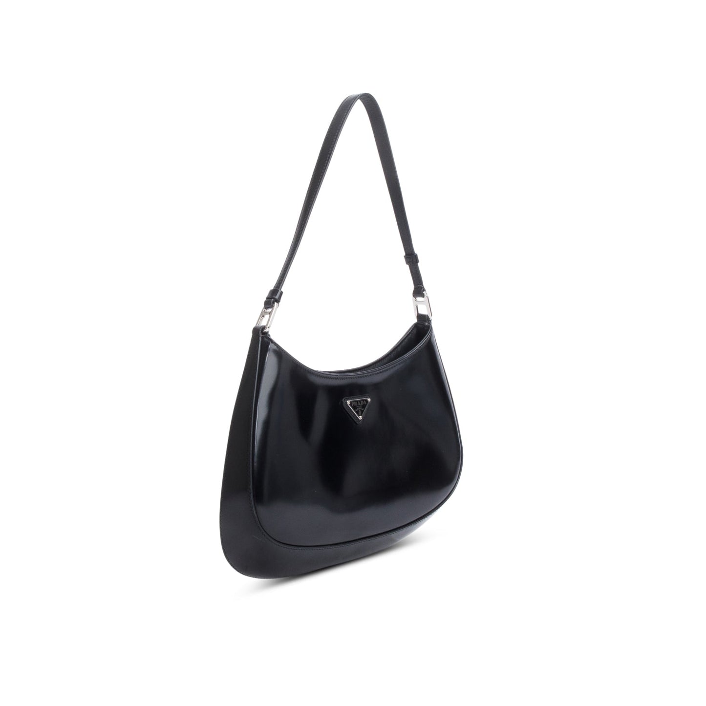 Prada Patent Spazzolato Cleo Shoulder Bag Leather Black