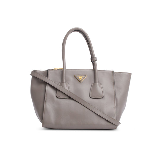 Prada Grey City Calf Twin Pocket Tote Handbag Small Tote Bag