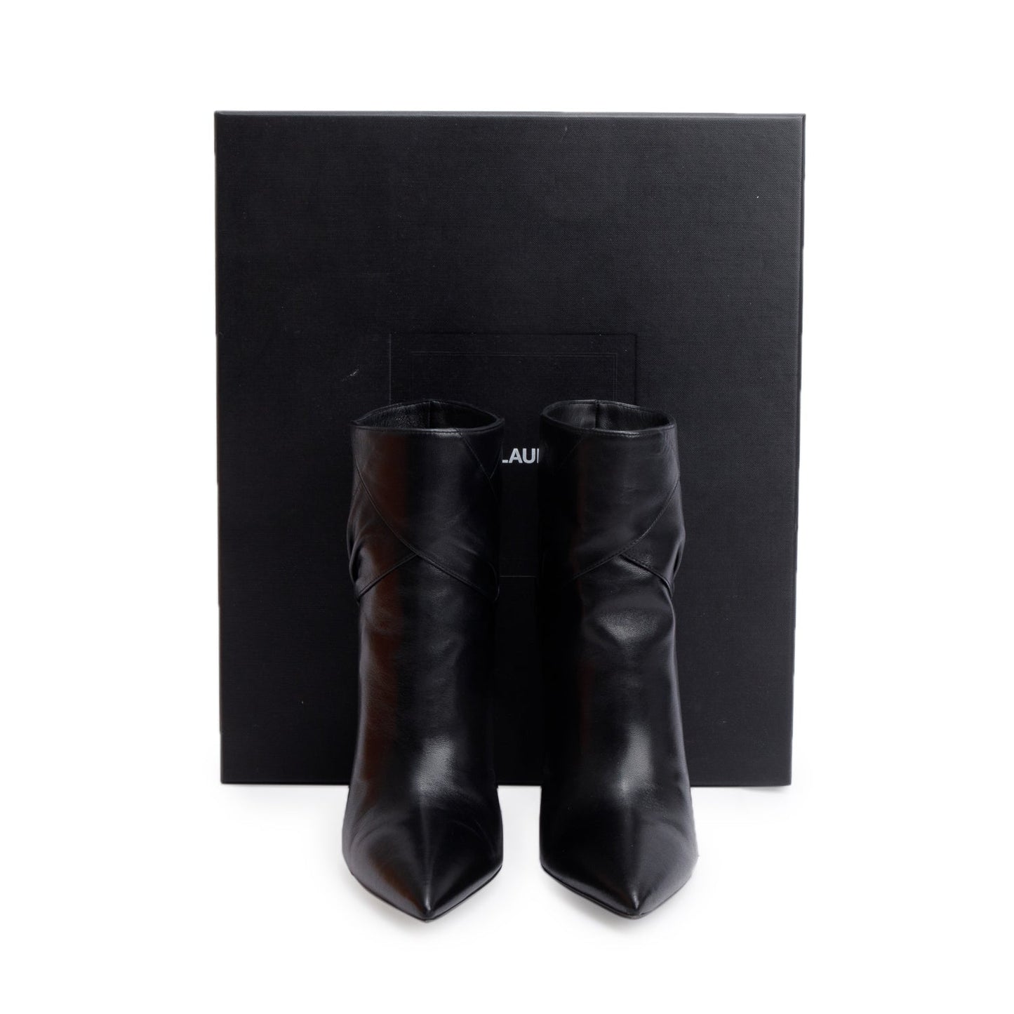 YSL Saint Laurent Calf Santiago Russo Kiki Booties Size Travel Leather Black Shoes
