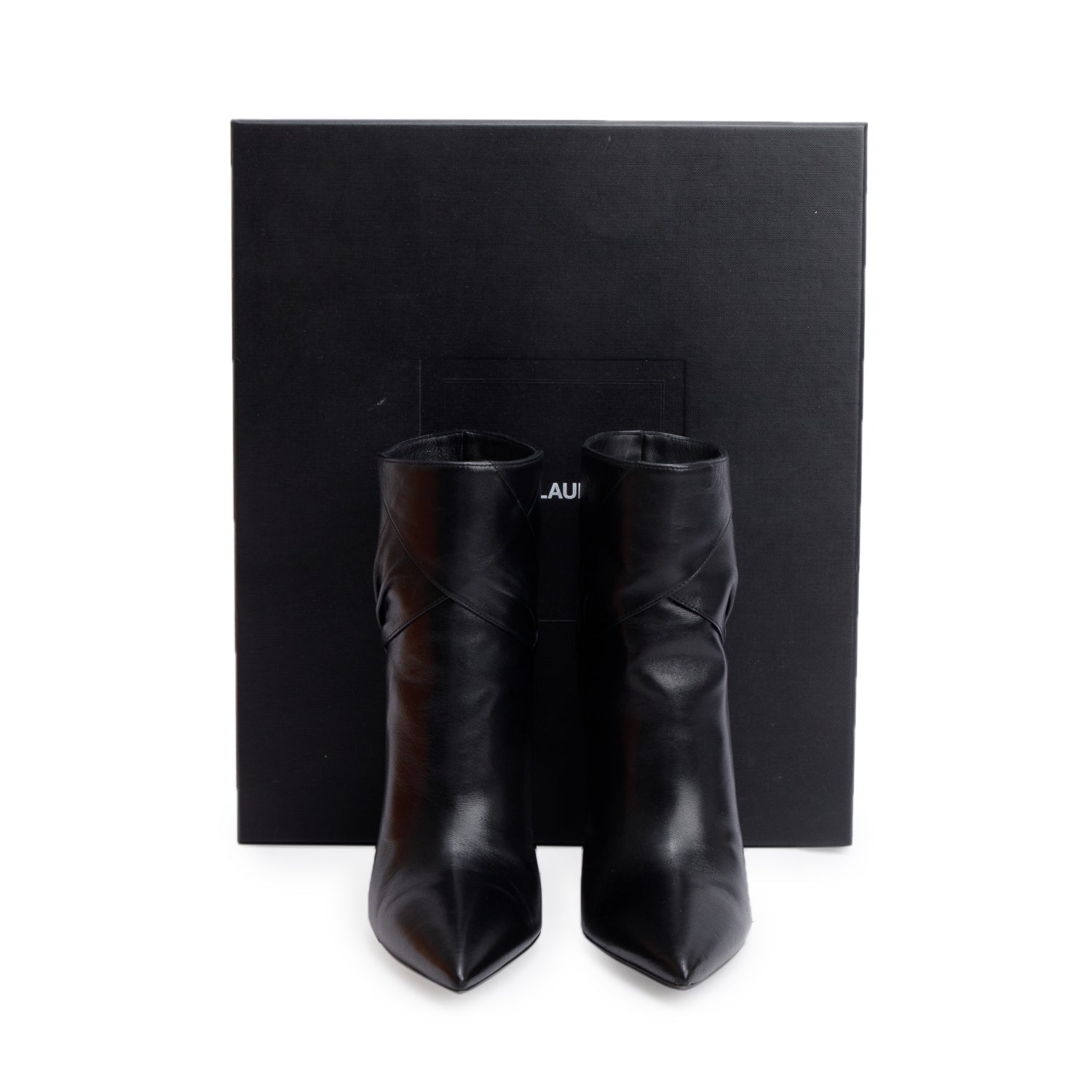 YSL Saint Laurent Calf Santiago Russo Kiki Booties Size Travel Leather Black Shoes