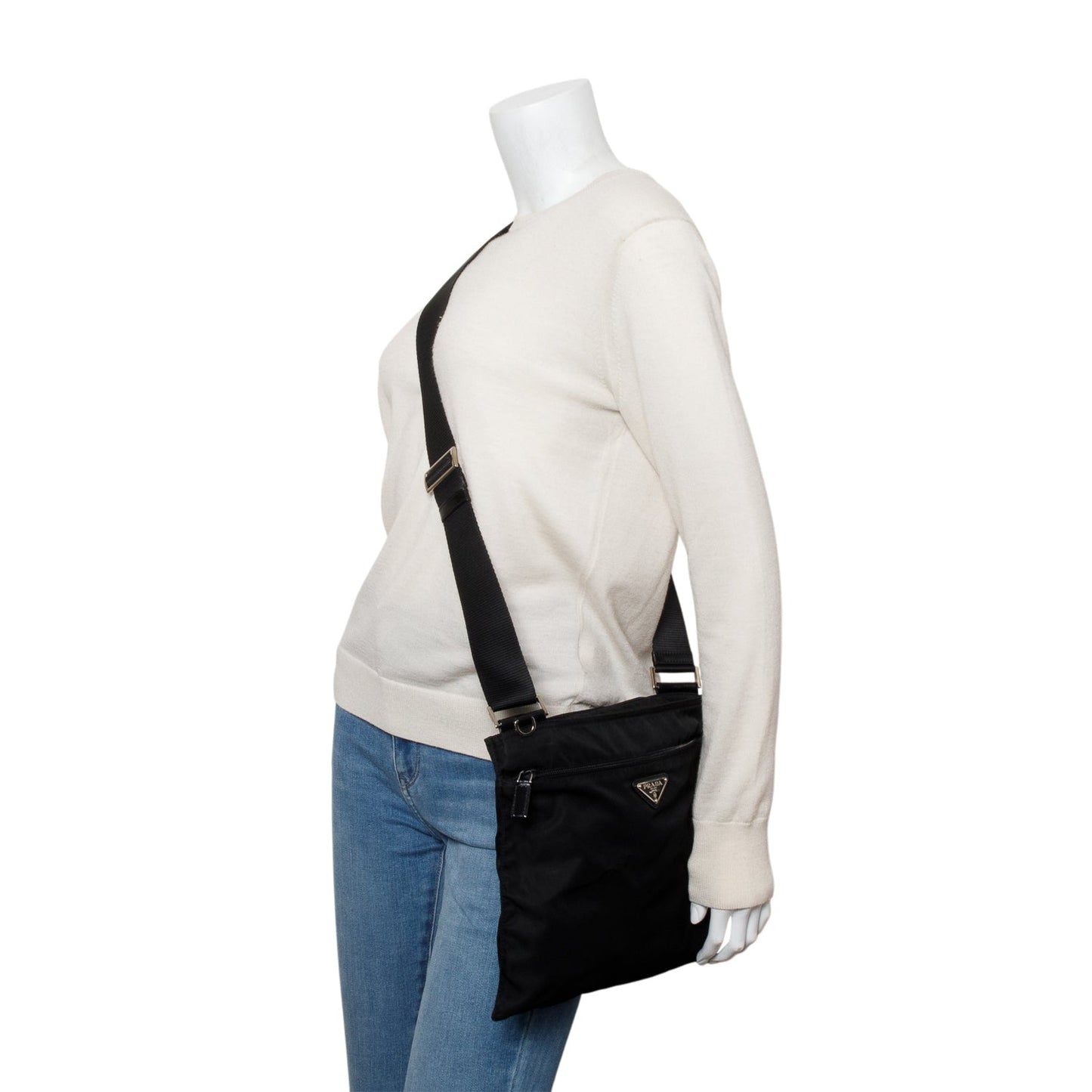 Prada Tessuto Vela Flat Messenger Bag Nylon Black Shoes