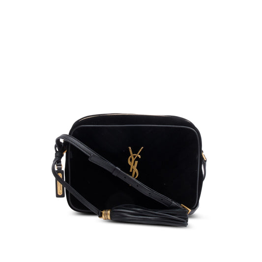 YSL Saint Laurent Velvet Lou Chevron Camera Bag Black Medium Crossbody Bag