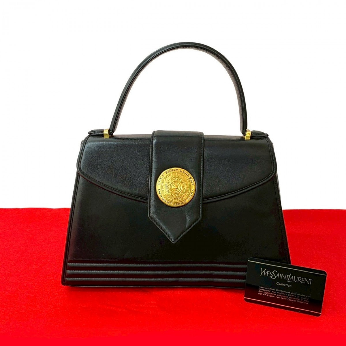 YSL Saint Laurent Yves Handbag Women Leather Metal Black Travel Bag