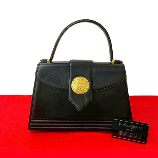 YSL Saint Laurent Yves Handbag Women Leather Metal Black Travel Bag