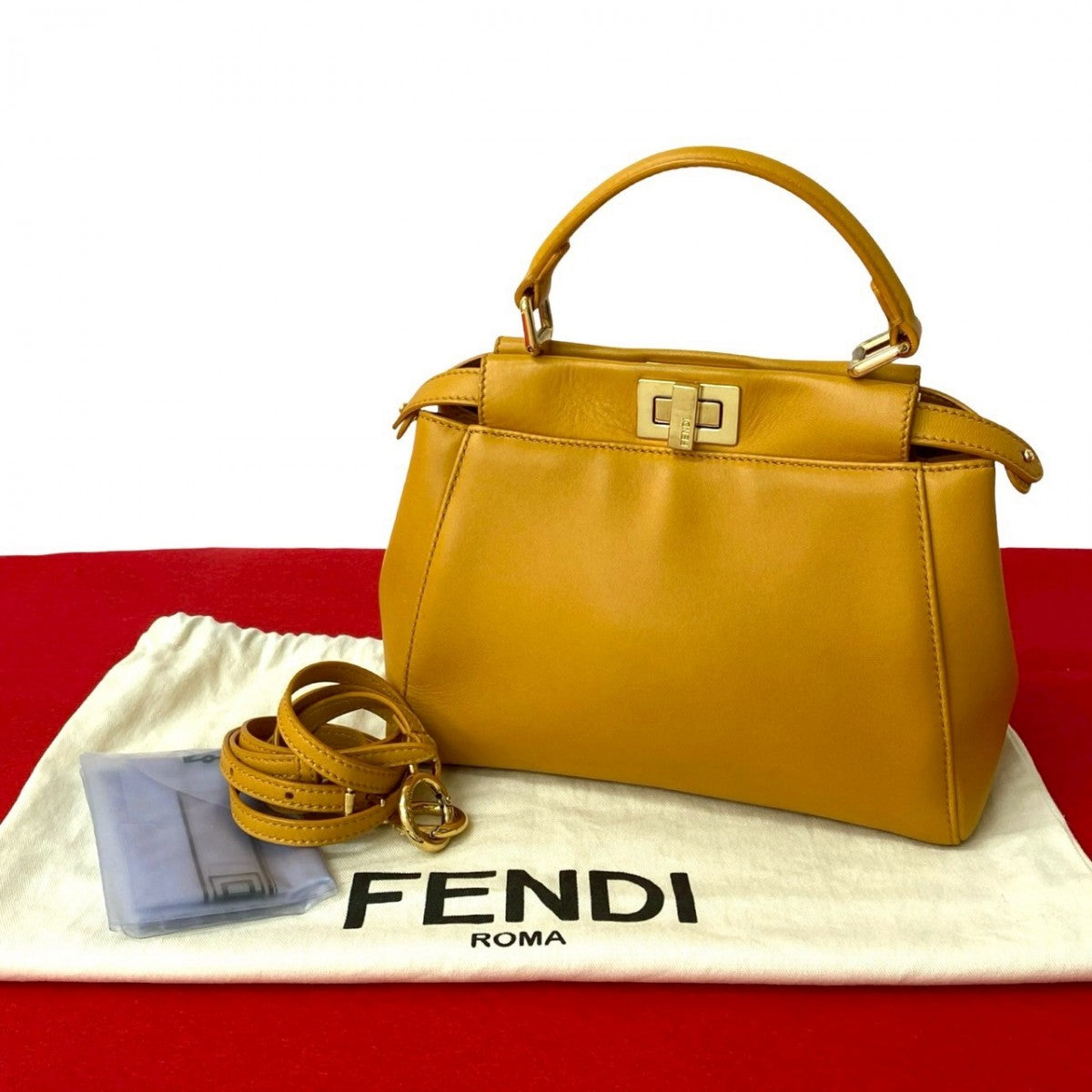 Fendi Shoulder Bag Peek Boo Women Leather Yellow Mini