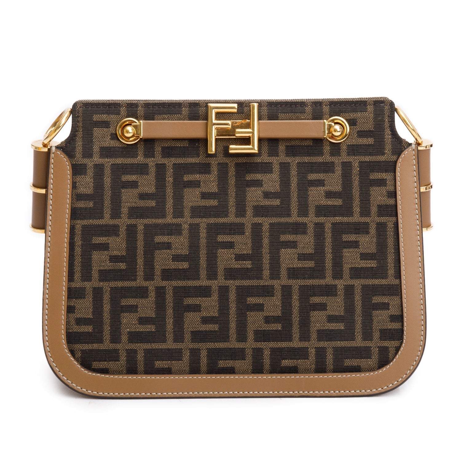 Fendi Ff Zucca Tan Trim Medium Touch Shoulder Leather Canvas Shoulder Bag