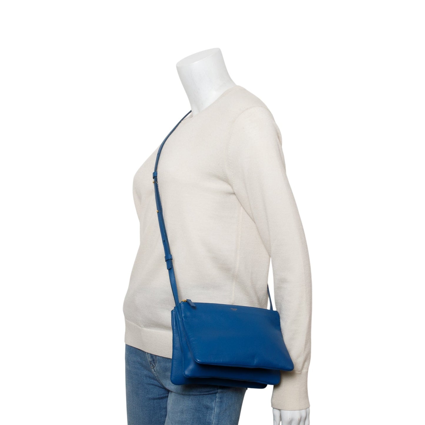Celine Lambskin Trio Crossbody Bag Blue Small