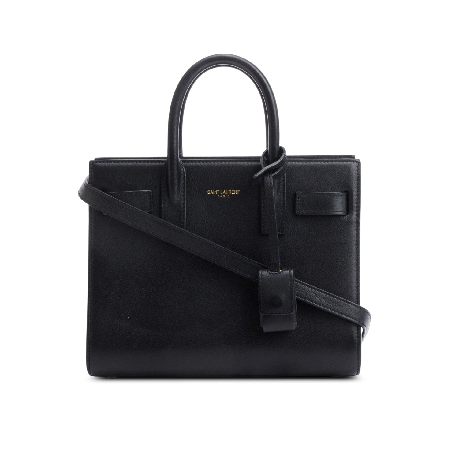 YSL Saint Laurent Calfskin Nano Sac De Jour Travel Bag Leather Black