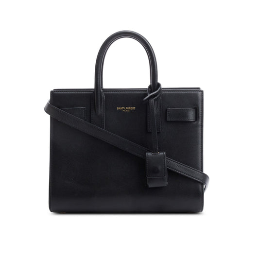 YSL Saint Laurent Calfskin Nano Sac De Jour Travel Bag Leather Black