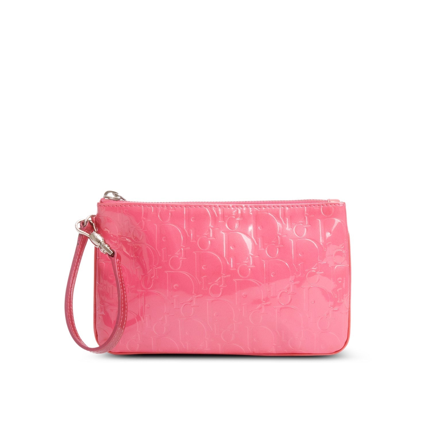 Dior Christian Patent issimo Oblique Wristlet Handbag Leather Pink Travel Bag