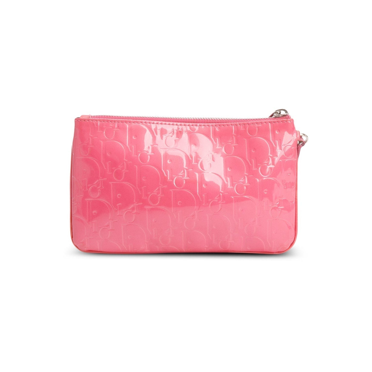 Dior Christian Patent issimo Oblique Wristlet Handbag Leather Pink Travel Bag