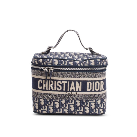 Dior Christian Navy Oblique Embroidered travel Vanity Case Travel Bag