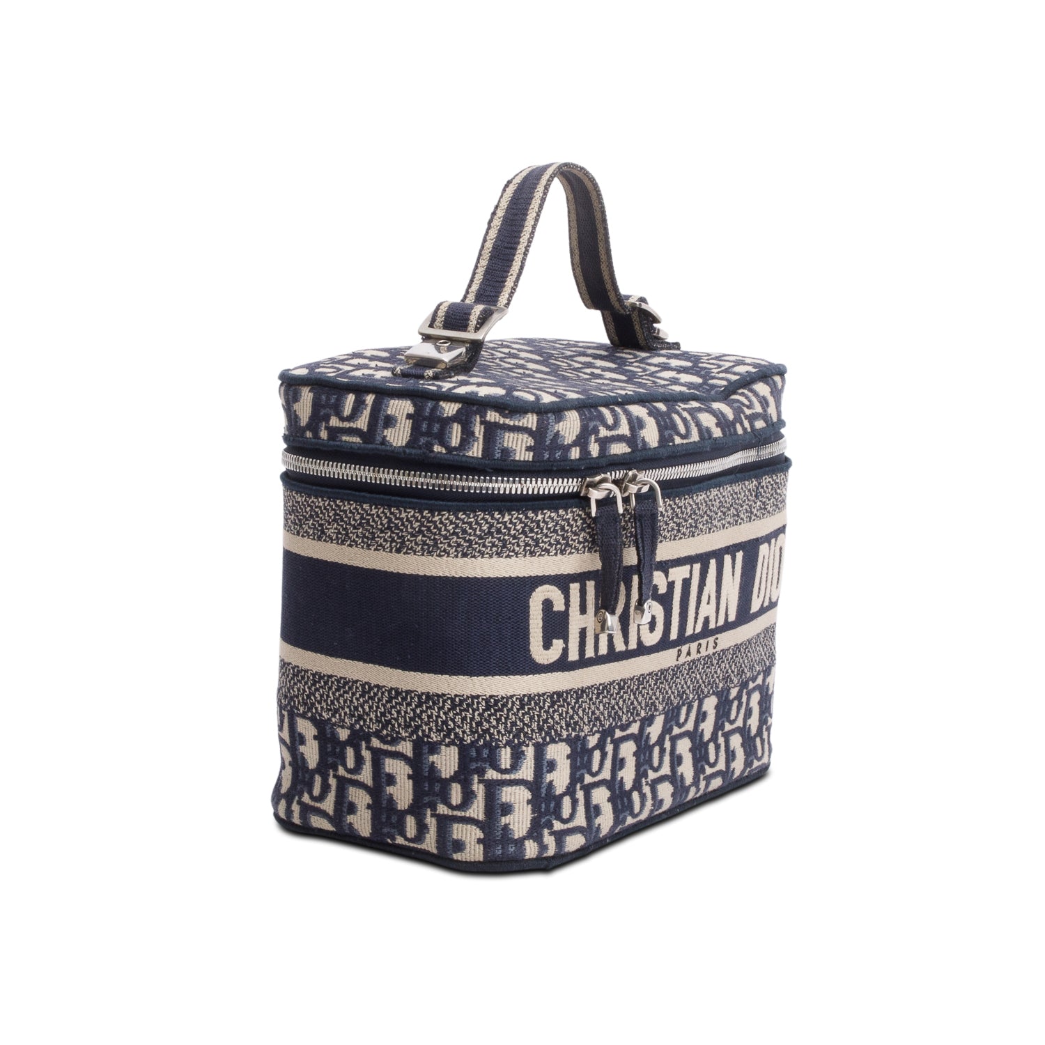 Dior Christian Navy Oblique Embroidered travel Vanity Case Travel Bag