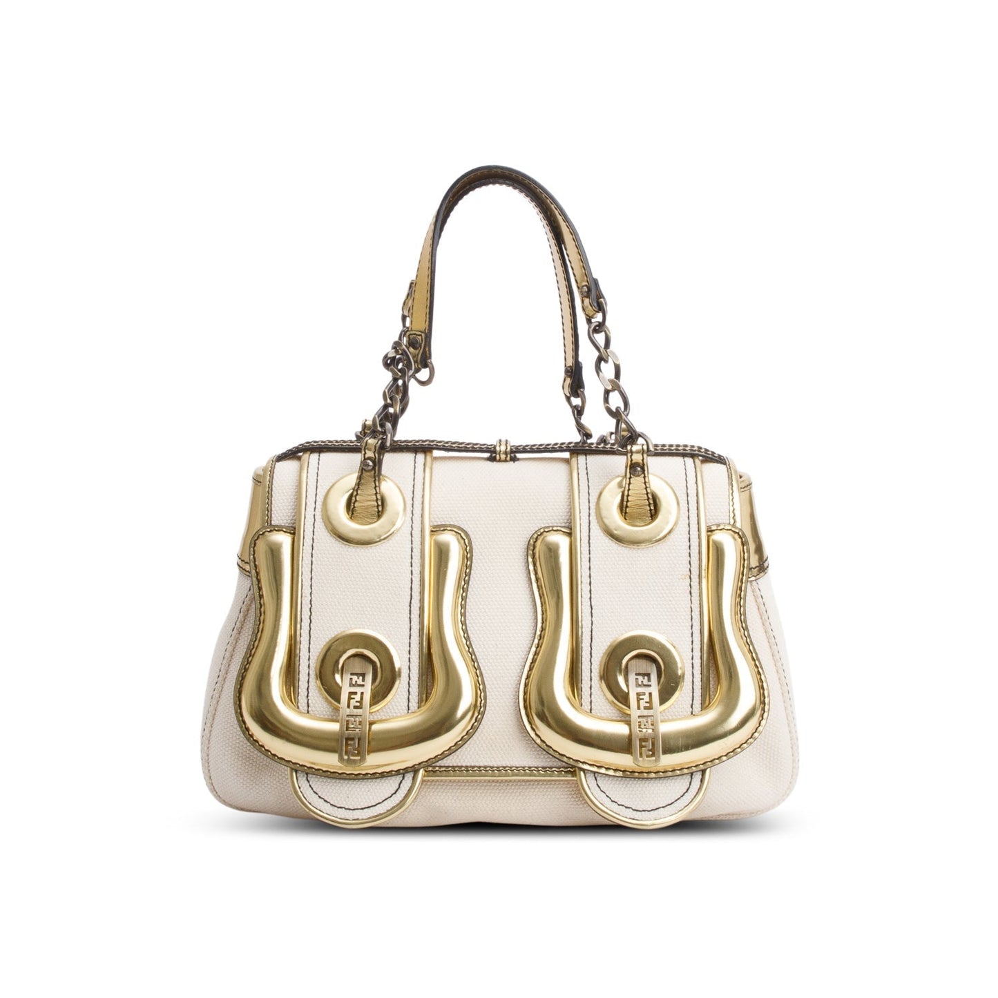Fendi Gold Patent Trim Bag Leather Canvas Travel Bag