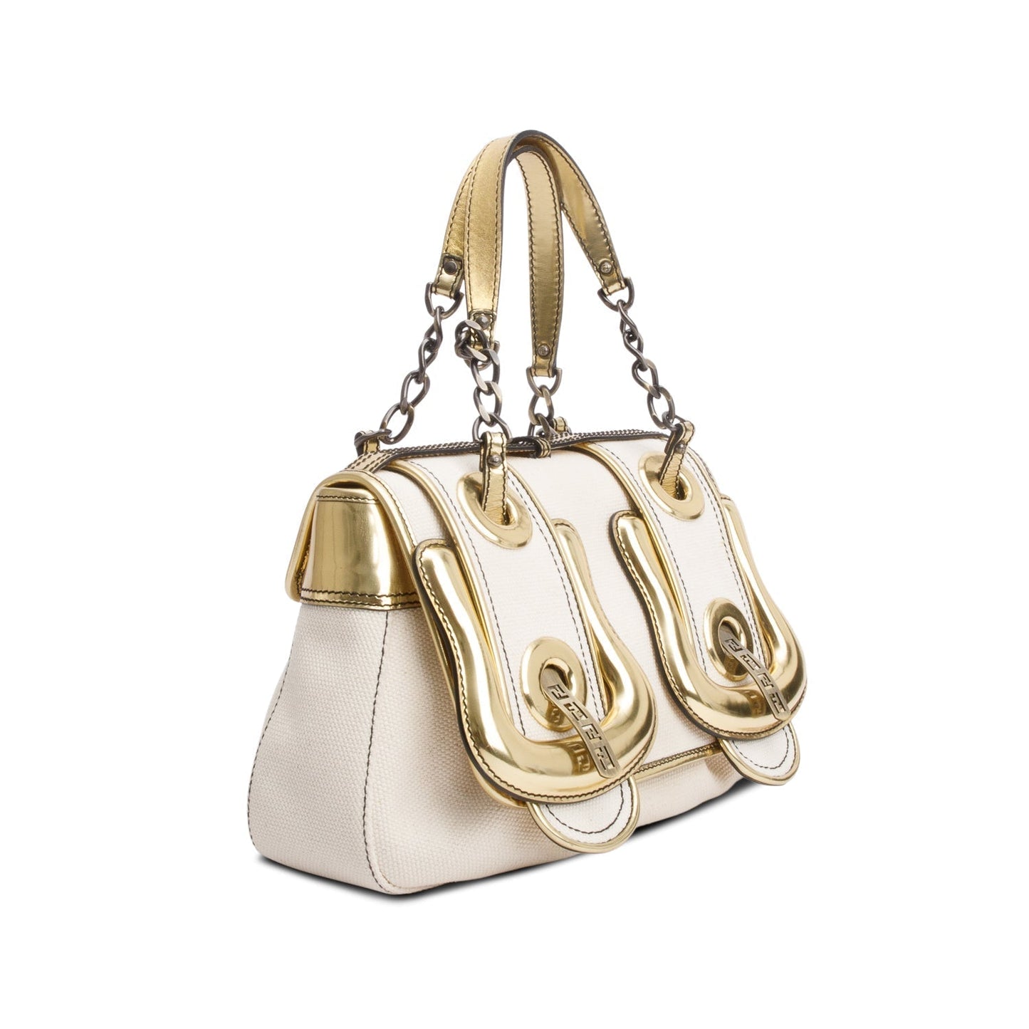 Fendi Gold Patent Trim Bag Leather Canvas Travel Bag
