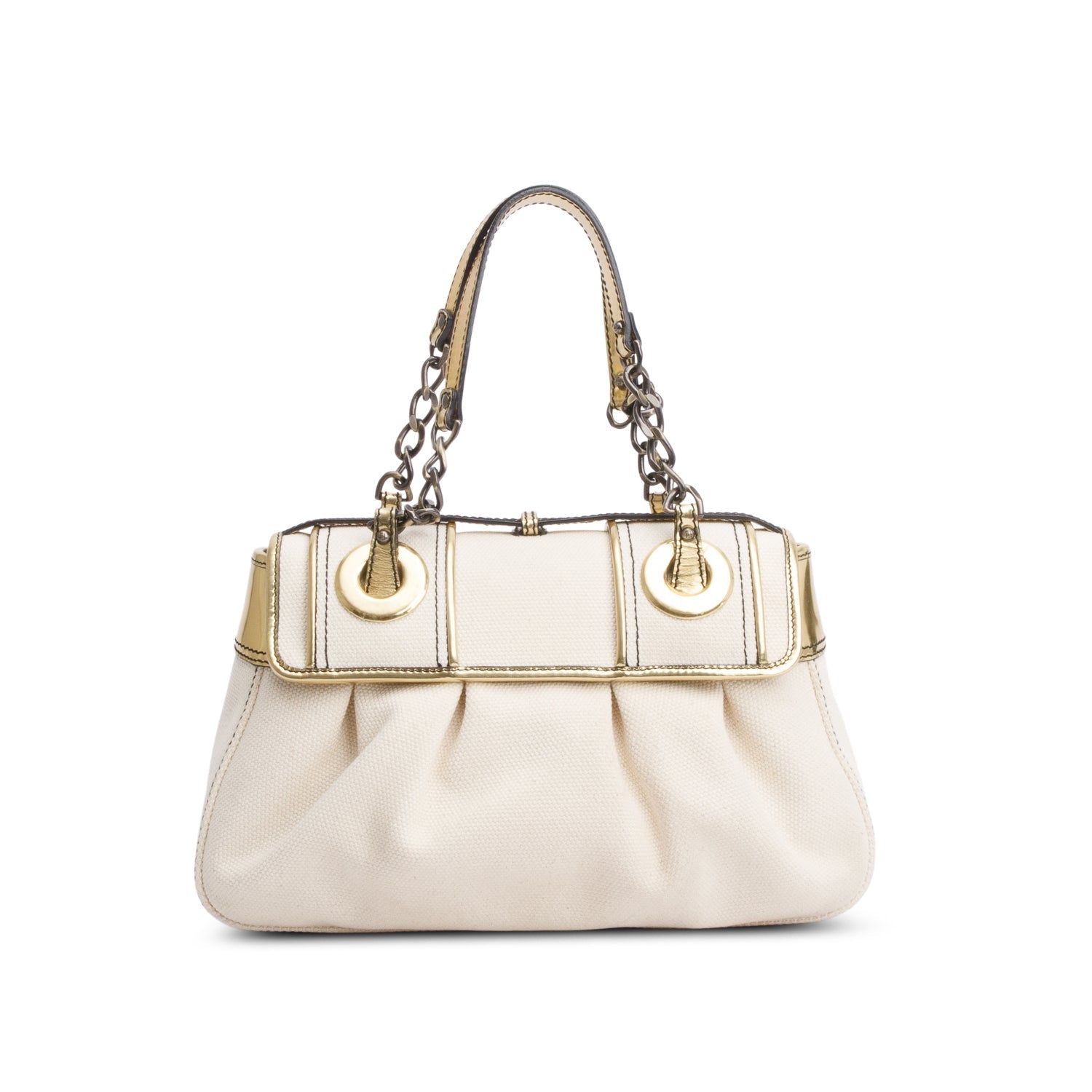 Fendi Gold Patent Trim Bag Leather Canvas Travel Bag
