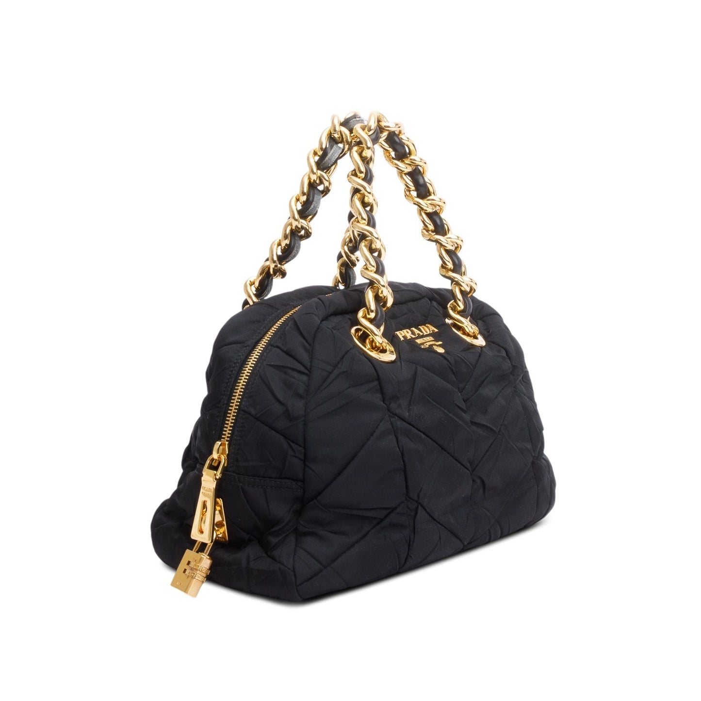 Prada Tessuto Dome Bag Quilted Black Travel Bag