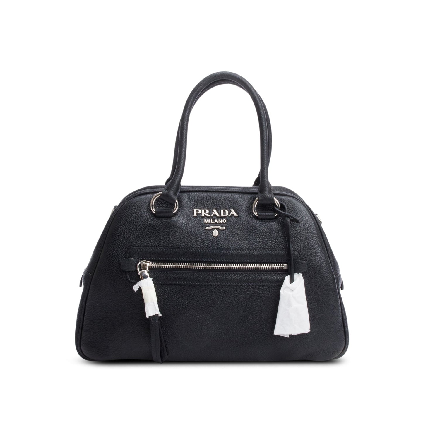 Prada Vitello Phenix Convertible Bowling Bag Strap & Leather Black Travel Bag