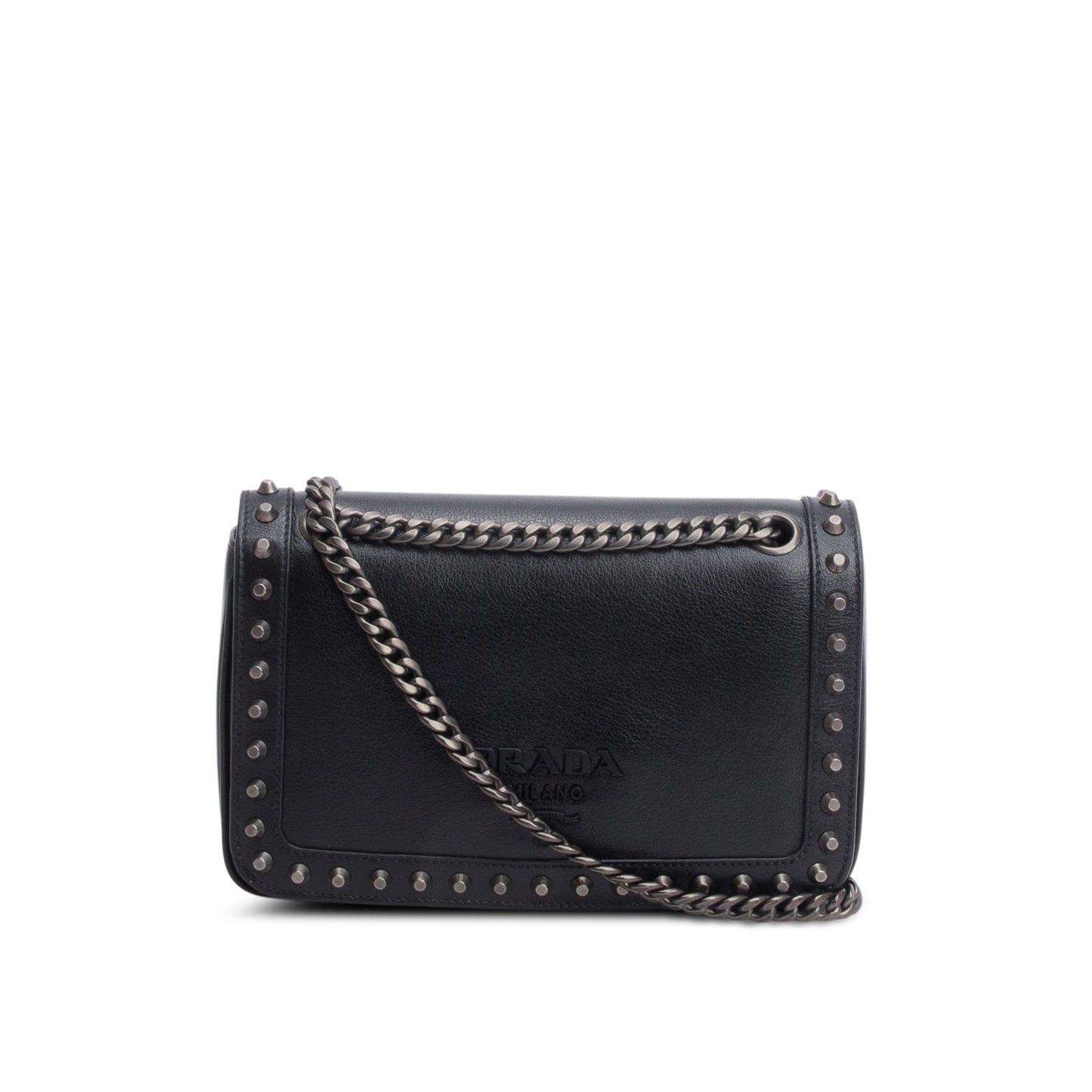 Prada Pattina Glace Calf Studded Crossbody Bag Black
