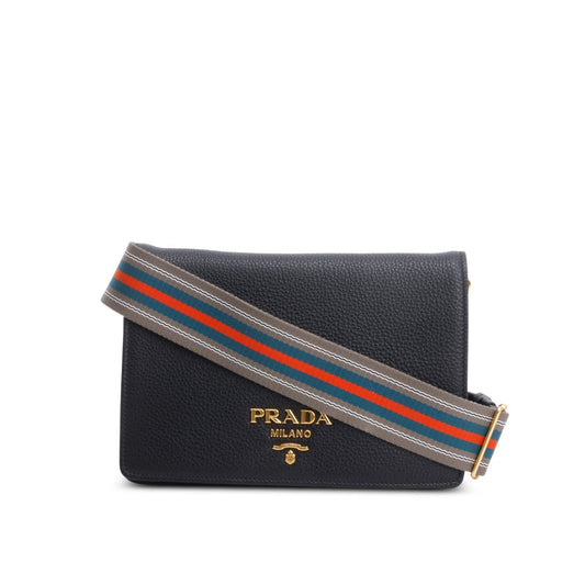 Prada Vitello Daino Phenix Crossbody Bag Black Flap