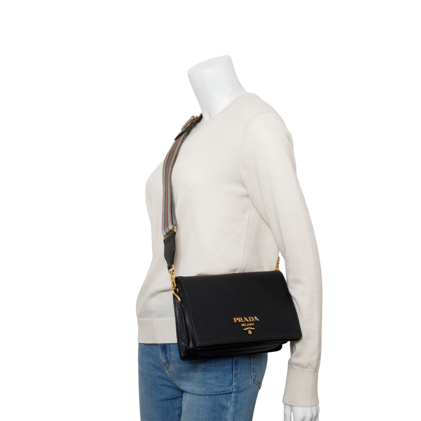 Prada Vitello Daino Phenix Crossbody Bag Black Flap