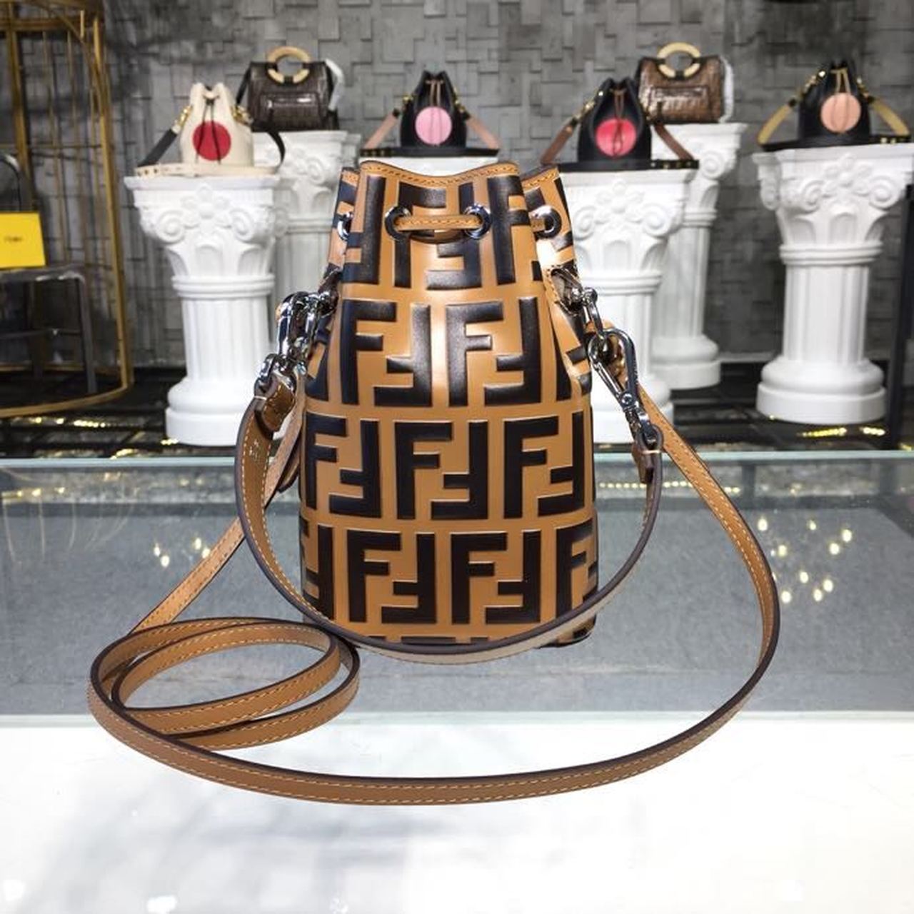 Fendi Mon Tresor Ff Black Brown Bucket Crossbody Bag