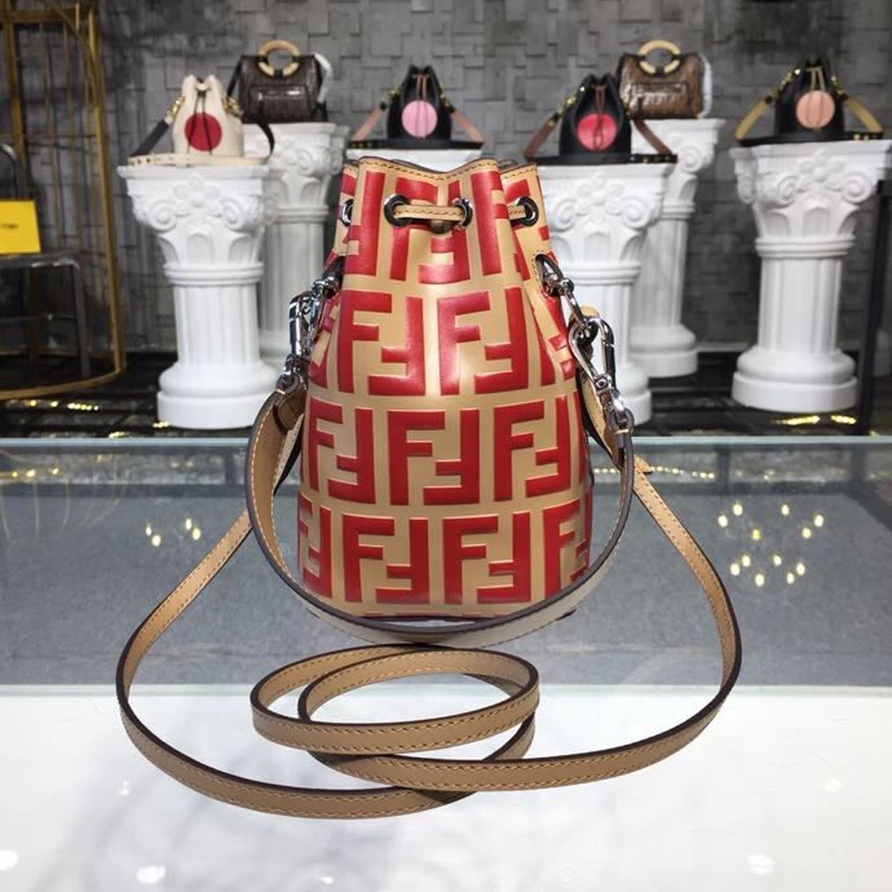 Fendi Mon Tresor Ff Beige Red Crossbody Bag