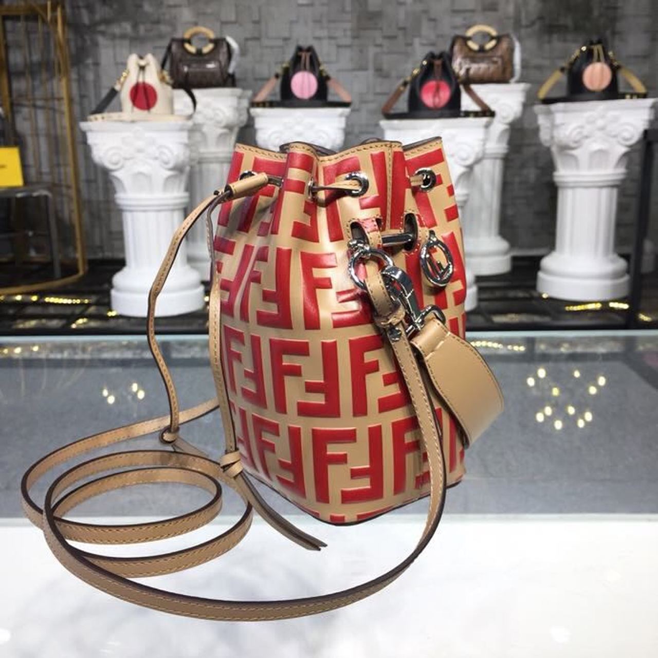 Fendi Top QualityTop Quality Mon Tresor Beige Red FF Crossbody Bag