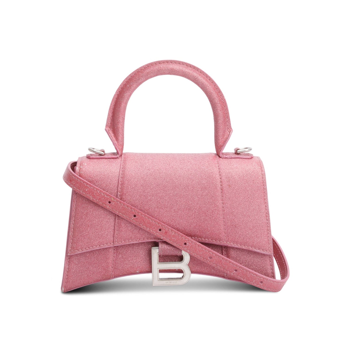 Balenciaga Glitter Xs Hourglass Top Handle Bag Pink Travel Bag