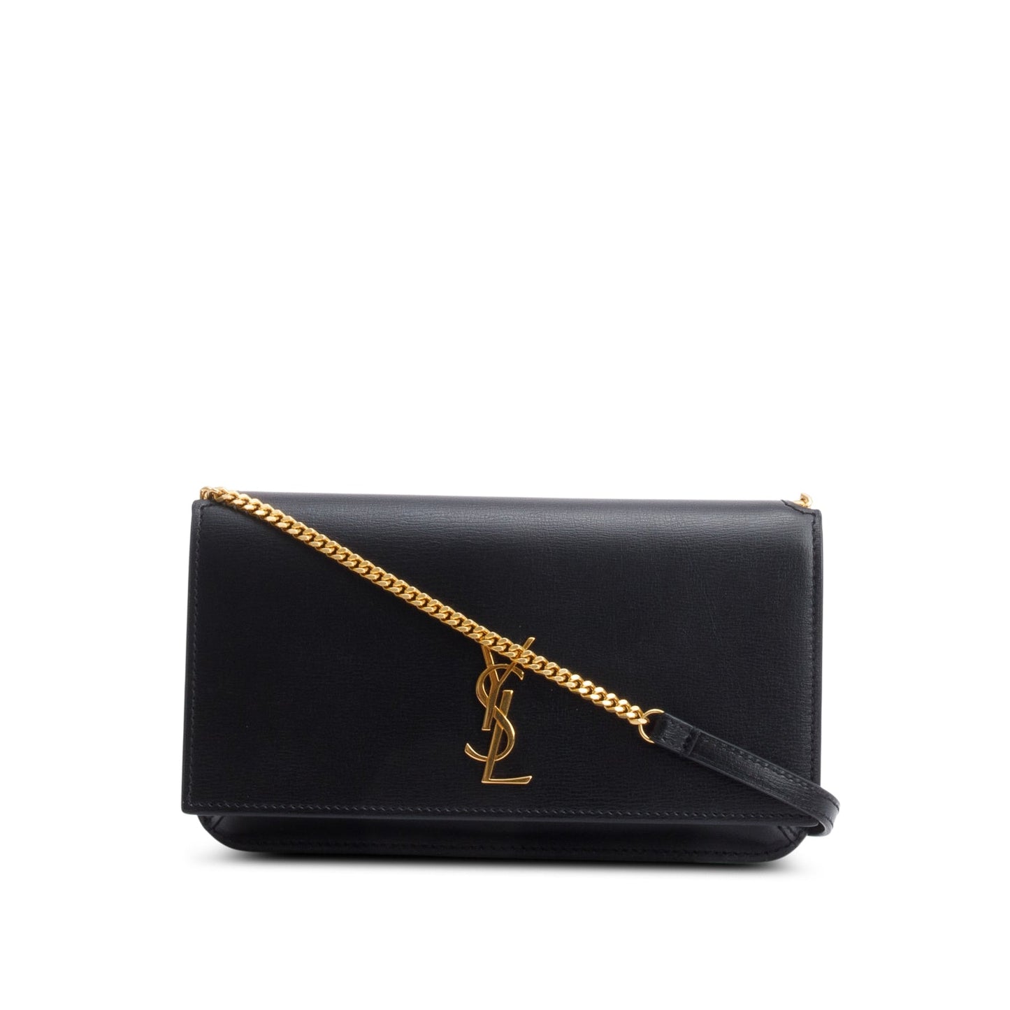 YSL Saint Laurent Smooth Calfskin Cassandre Phone Holder Travel Bag Leather Black