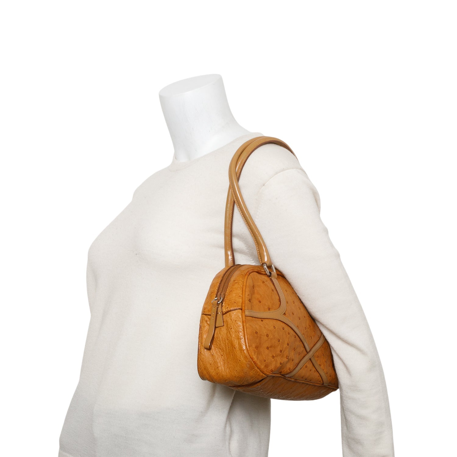 Prada Ostrich Shoulder Bag Brown