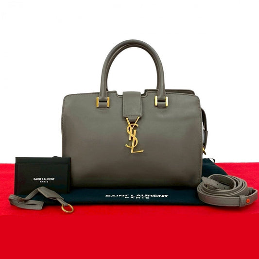 YSL Saint Laurent Yves Shoulder Bag Mosquito Bus Leather Gray Baby