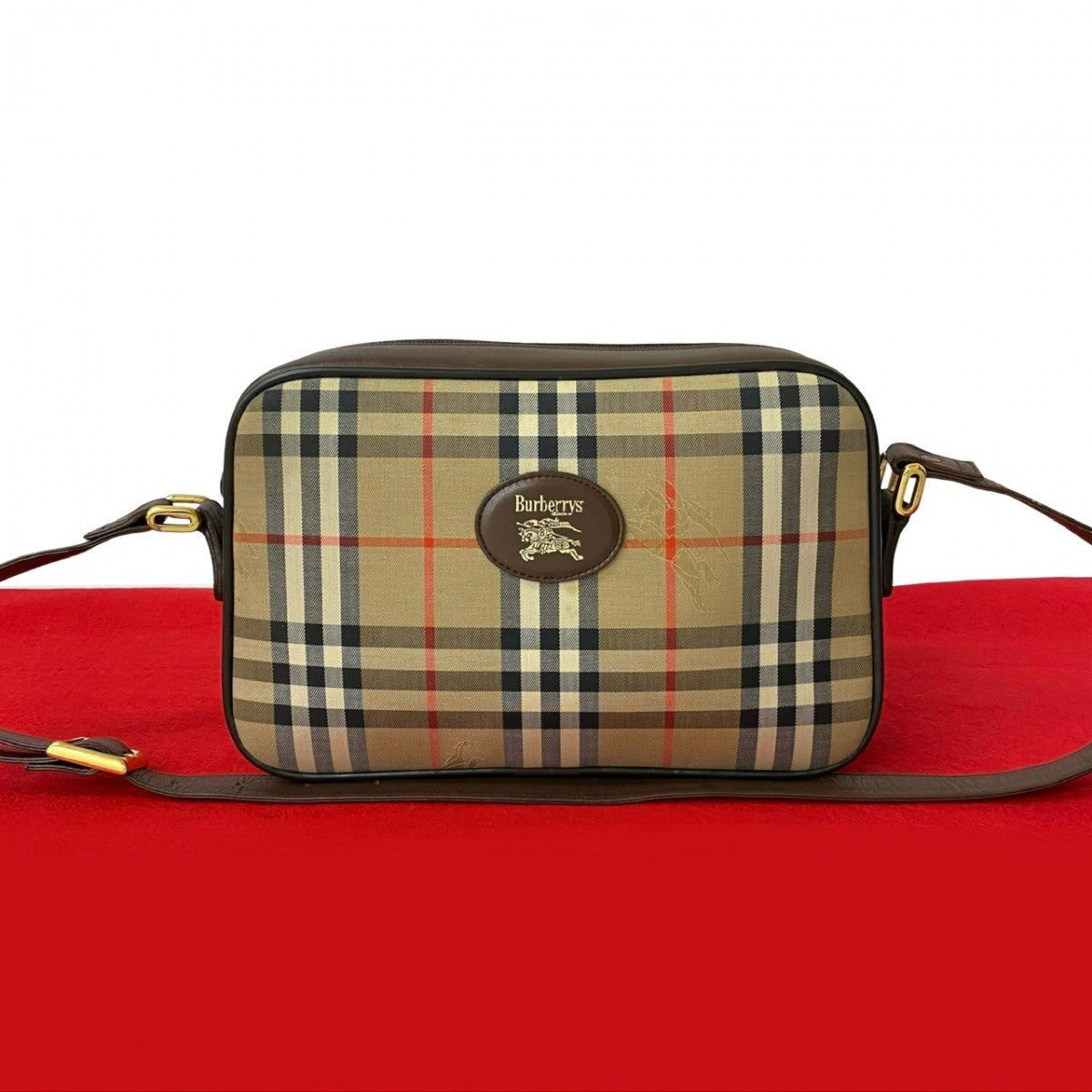 Burberry Shoulder Bag Nova Check Pattern Shadow Horse Women Leather Canvas Brown