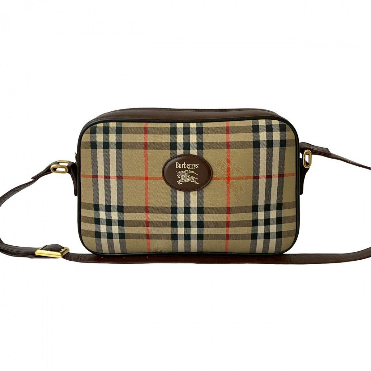 Burberry Shoulder Bag Nova Check Pattern Shadow Horse Women Leather Canvas Brown