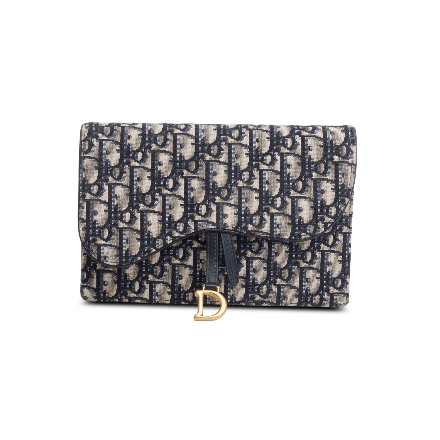 Dior Christian Oblique Saddle Pouch With Handbag Blue Medium Travel Bag
