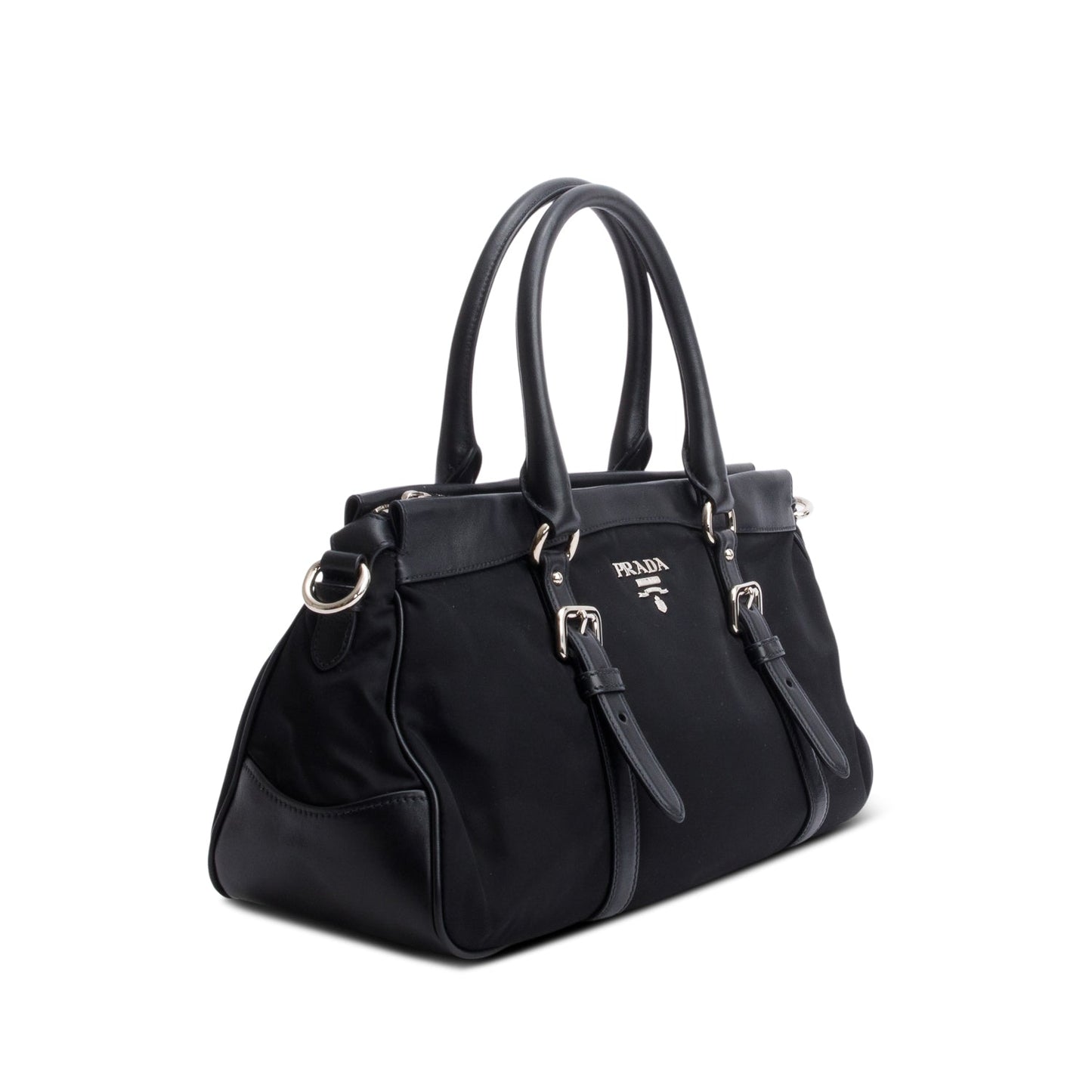 Prada Tessuto Solf Calf Tote Handbag Nylon Black Tote Bag