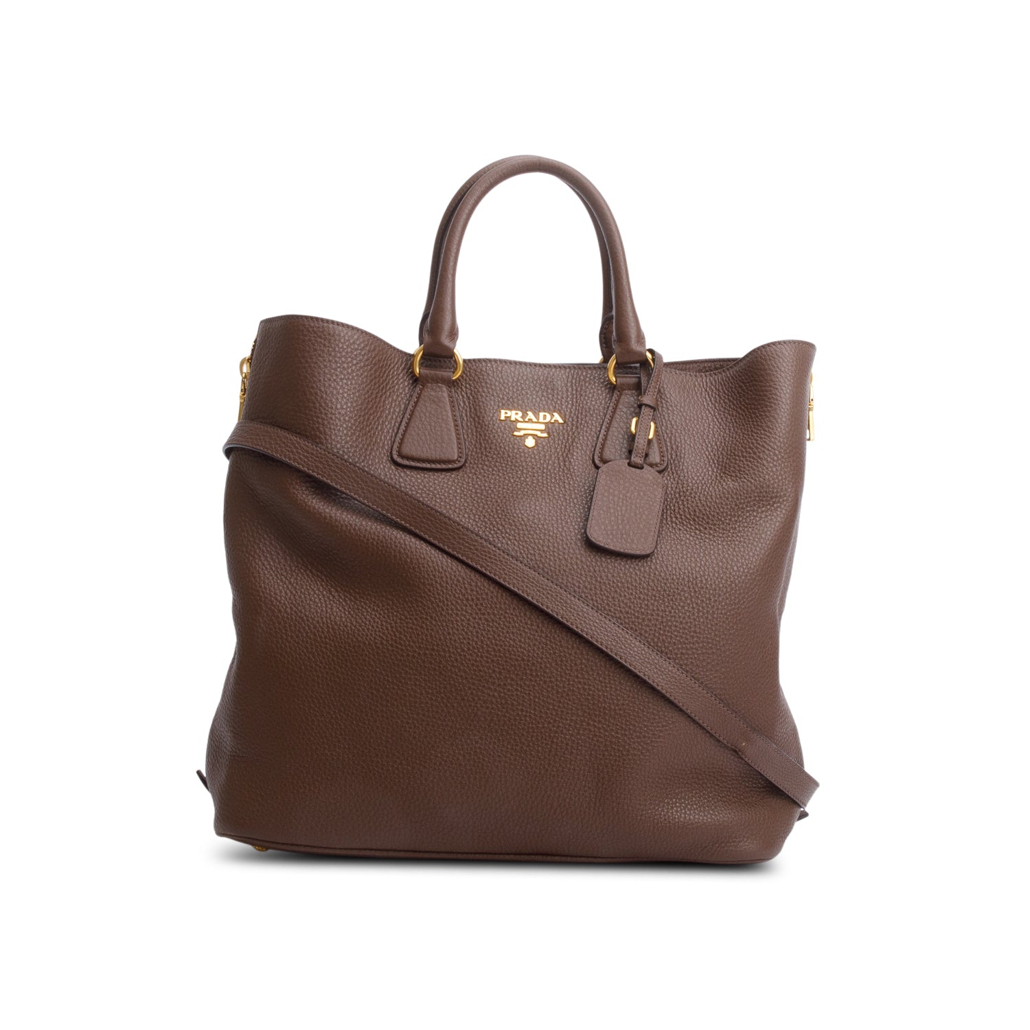 Prada Vitello Daino Side Zip Shopping Tote Handbag Leather Brown Tote Bag