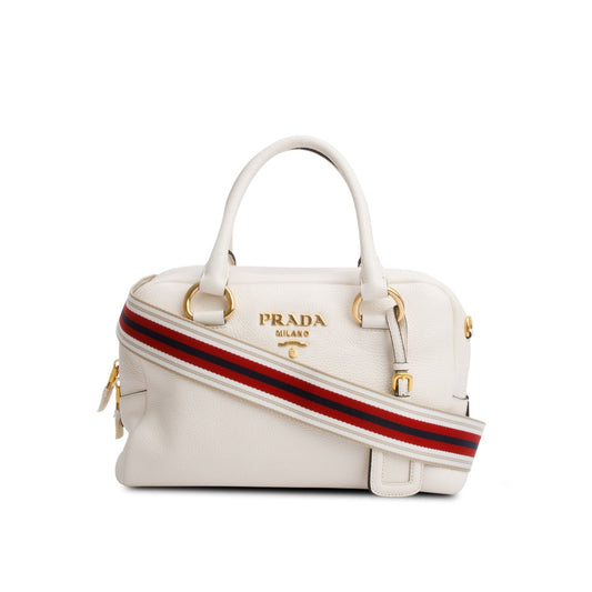 Prada Vitello Phenix Convertible Bauletto Bag Cream Travel Bag