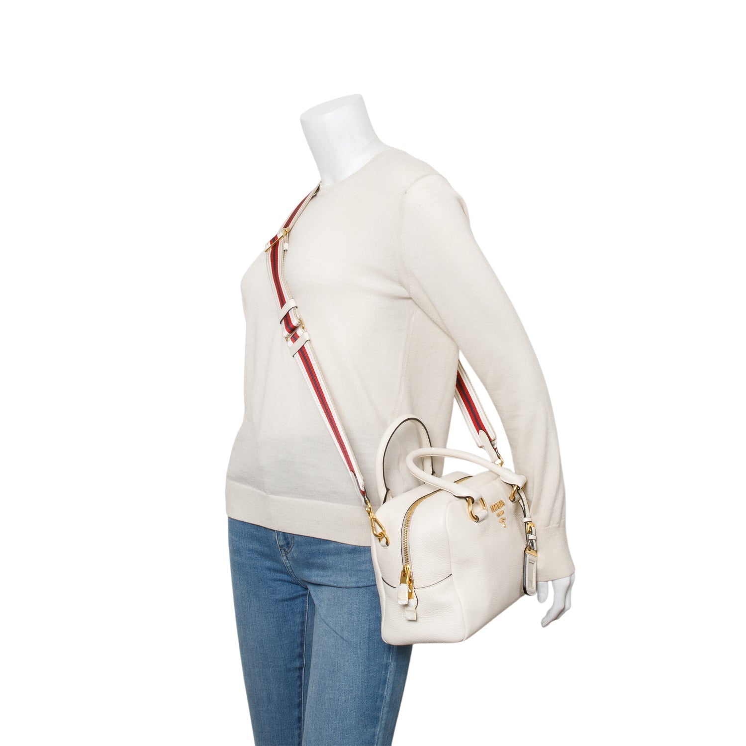 Prada Vitello Phenix Convertible Bauletto Bag Cream Travel Bag