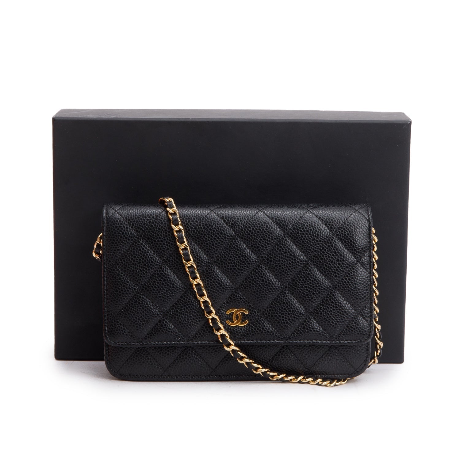 Chanel Quilted Caviar Classic on Leather Black Wallet Case 14