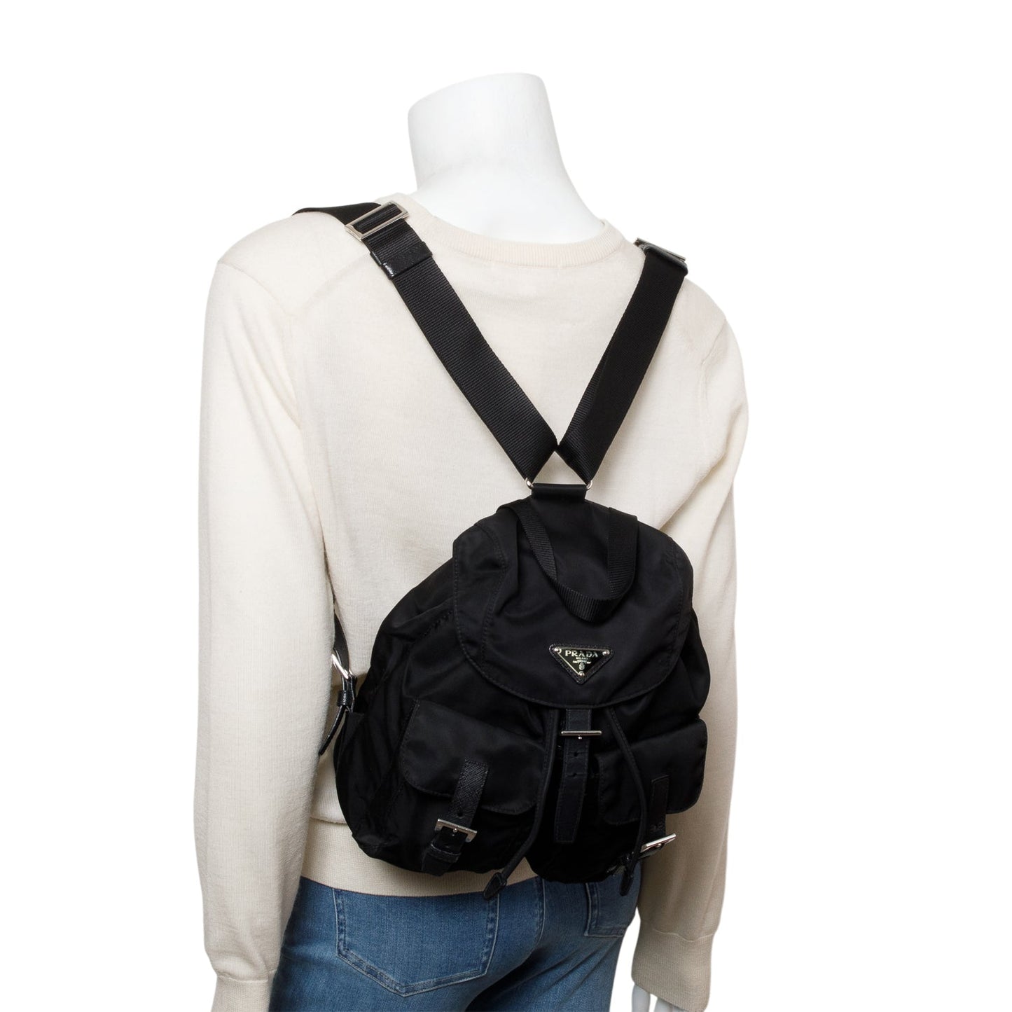 Prada Re Saffiano Backpack Handbag Nylon Black Backpack Handbag