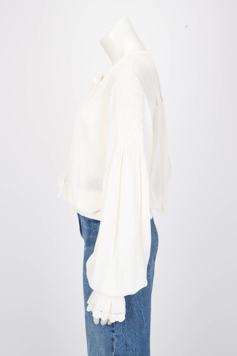 Chanel Ivory Knitted Pintuck Detail Blo FR 50 Accessory