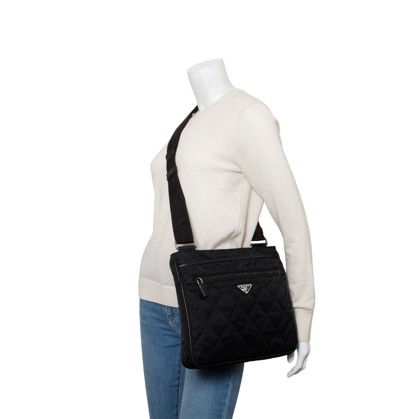 Prada Saffiano Trimmed Tessuto Messenger Bag Leather Nylon Travel Bag Messenger Bag
